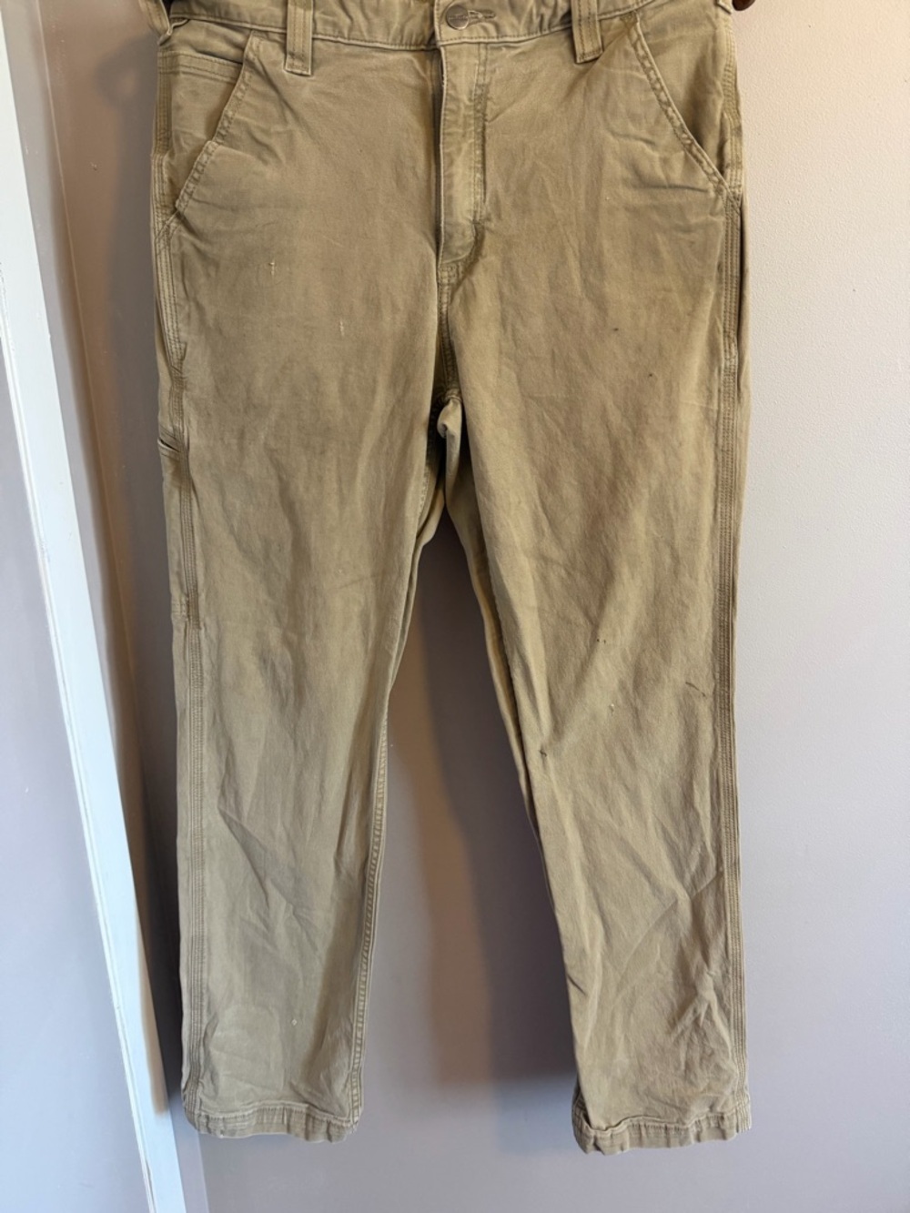 Carhartt distressed Khaki Relaxed Fit Rugged Flex Work Pants 34x32
